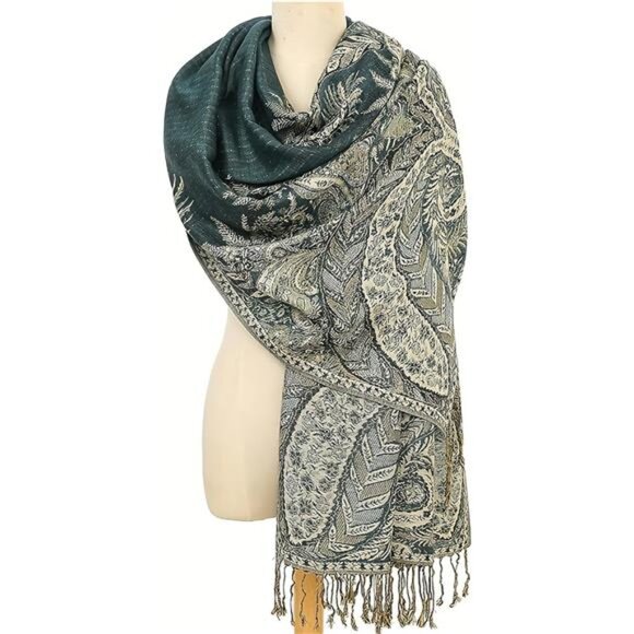 Silky Paisley Pashmina Shawl Scarf-Women's Soft Double-side Jacquard - Picture 5 of 6